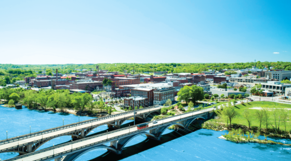 Aerial photo of the bridge crossing the Danville River