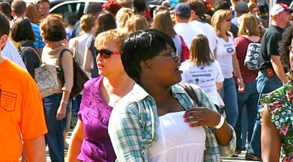 People walking in a crowd downtown