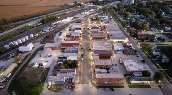 Aerial photograph of the streets in a small town