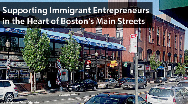 Exterior of buildings in Brighton Main Street, Boston