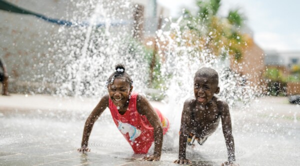 Children playing at a splash pad