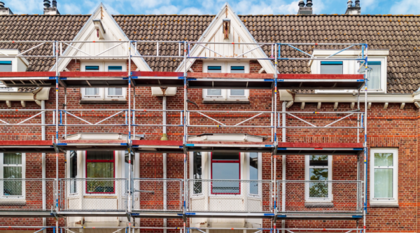 Red brick building with scaffolding