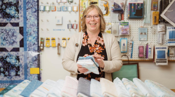 June-Marie Essner in her fabric and sewing shop, Juneberry Cottage