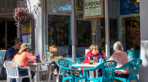 Diners in Dahlonega, Georgia, enjoying their meal alfresco at one of the several eateries on the historic public square