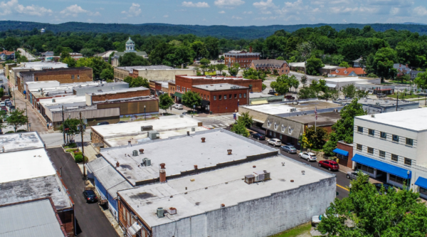 Ariel image of downtown Toccoa, GA