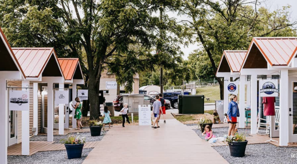 Micro-retail spaces along a central walkway