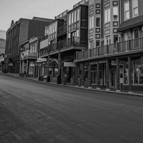 Downtown city, black and white image.